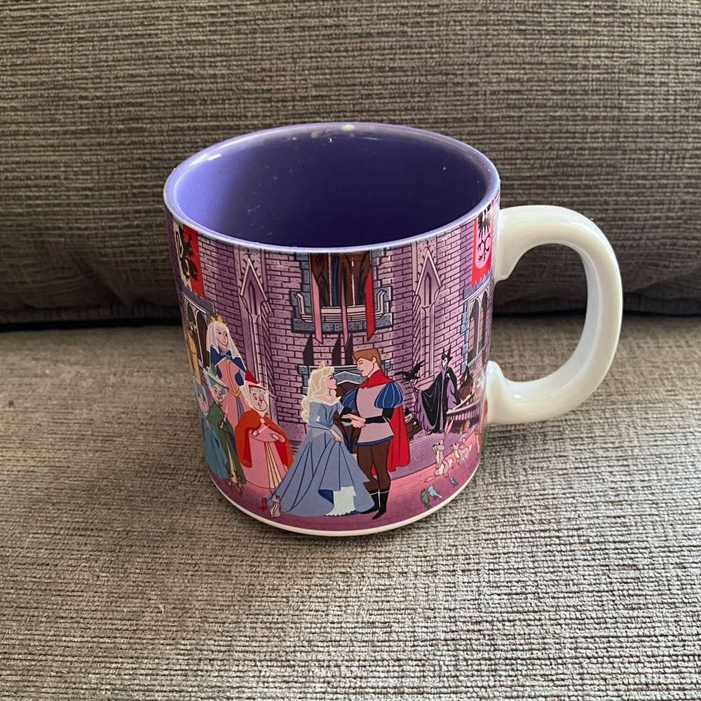 Vintage 1990’s Sleeping Beauty Ceramic Mug Purple Pink Made in Japan.